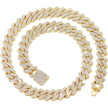 Wellsay Cuban Link Dog Collar Gold Silver Color Metal Dog Chain Collar Cuban Diamond Chain Pet Collars for Dogs s Jewelry 8/10/14/16/18/20/24/28 Inch (18inch  Gold)