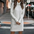 thumbnail image 4 of Womens Turtleneck Knit Sweater Mini Dress Button Long Sleeve Dress Casual Solid Stretchy Fall Winter Sweater Dress, 4 of 4
