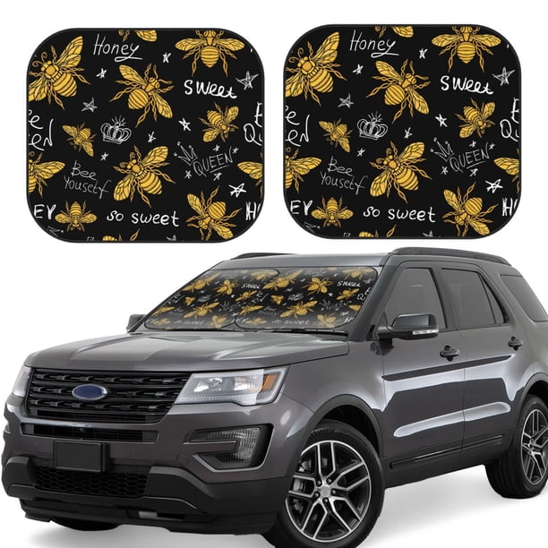 Fotbe Hohey Bee Golden Embroidery Juego de 2 Piezas de Parasoles para Parabrisas | Bloqueador Solar para Auto | Accesorios Plegables para Protección Solar Interior-Medium