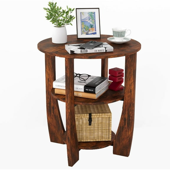 Round End Table with Storage Shelf,3 Tier Modern Side Table, Sofa Recliner Side Table,Accent Coffee Table,Nightstand for Living Room Bedroom for Small Spaces,19.7" D x 21.7" H