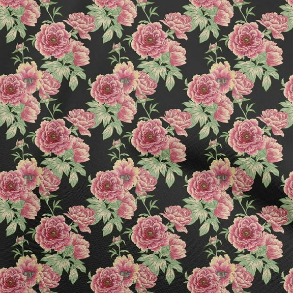 oneOone Polyester Spandex Black Fabric Florals Fabric For Sewing Printed Craft Fabric By The Yard 56 Inch Wide