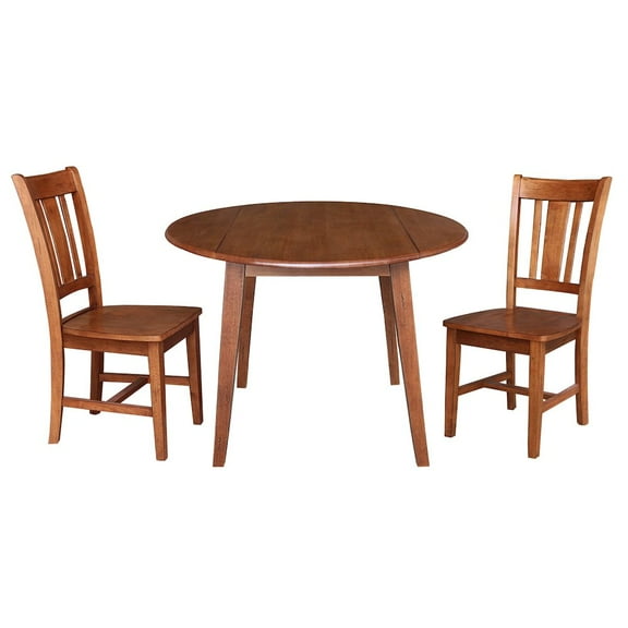 42" Round Solid Wood Dual Drop Leaf Table with 2 Chairs in Distressed Oak