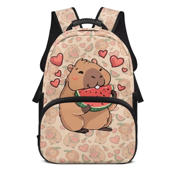 Aplkyhs Capybara Watermelon School Backpack for Boys Girls Ages 6-18 Elementary Middle High School Large Capacity Ergonomic Padded Adjustable Straps for Daily School Use Travel