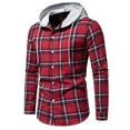 thumbnail image 2 of DDAPJ pyju Fall Fashion Shirts for Men 2023 Clearance, Men's Slim Fit Stretch Plaid Hoodie Long Sleeve Drawstring Flannel Shirt Jackets Casual Button Down Shacket Jacket, 2 of 9