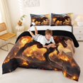 thumbnail image 3 of Feelyou 3D Jungle Dinosaur Full Size Comforter Sets for Male Boys, Galaxy Space Planet Bedding Sets, Orange Grey, Black Reversible, 3 Pieces, 3 of 6
