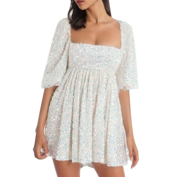 Sngxgn Women's Party Dress Bodycon Dresses Long Sleeve(White,XL)