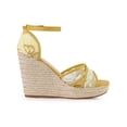 thumbnail image 3 of BLISSFUL STEP Women's Shoes Floral Lace Espadrille Wedge Heel Open Toe Sandals Yellow Green 9, 3 of 7