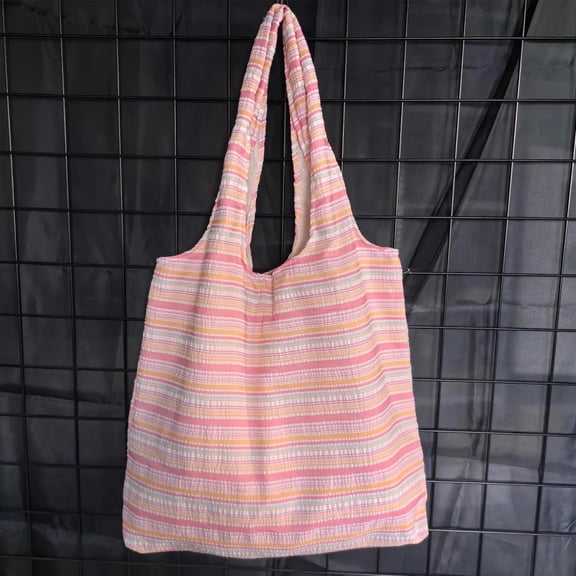 Livrdious Shoulder Bag for Women Striped Canvas Tote Bag Large Capacity Handbag with Inner Pockets, Lightweight Travel Bag