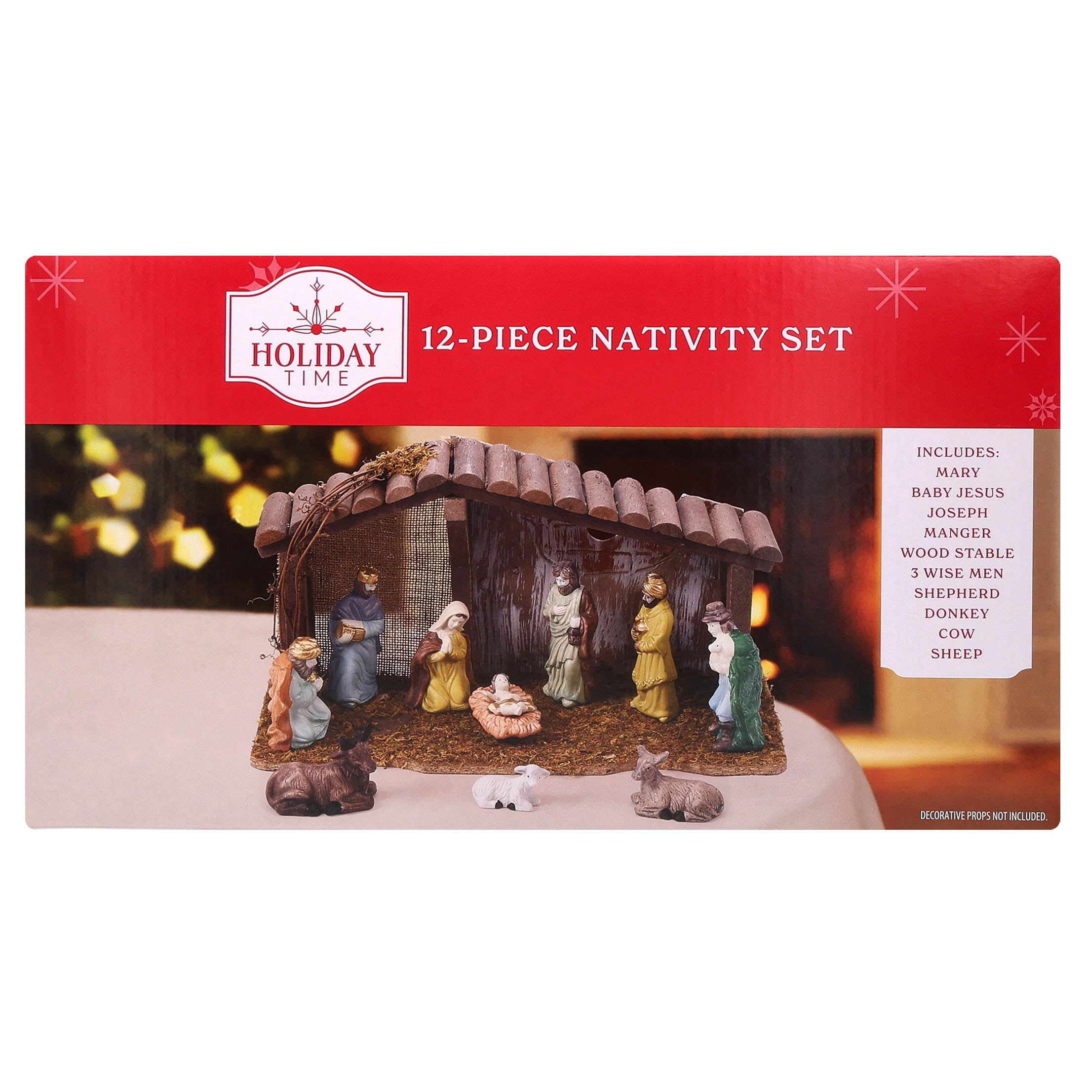 Porcelain Multicolor Tabletop Indoor Nativity Scene Christmas Decoration, 12 Pieces, by Holiday Time