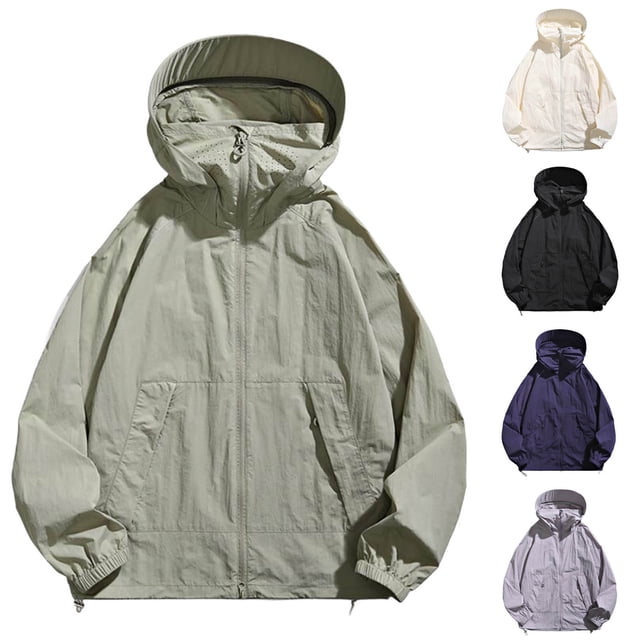 Chandail à Capuchon de Protection Solaire pour Homme à Manches Longues, Coupe Chandail, avec Poche à Fermeture Éclair, pour Randonnée, Escalade, Course, Sport en Plein Air, Upf 50+, Léger, Respirant, Évacuation de l'Humidité, Veste Décontractée, Excellent Cadeau pour Lui