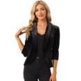 thumbnail image 1 of Cárdigan de Terciopelo para Mujer Cárdigan de Frente Abierto con Solapa Chaqueta Corta Negro L, 1 of 6