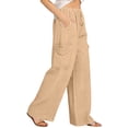 thumbnail image 5 of Hrsba Linen Cargo Pants Women High Waisted Elastic Drawstring Waist Loose Solid Color Long Pants With Pockets, 5 of 7