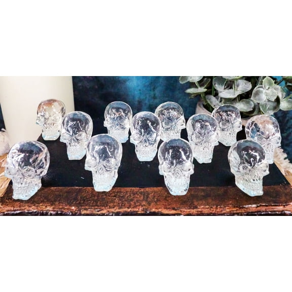 Ebros Pack Of 12 Clear Translucent Witching Hour Gazing Skull Mini Figures1"H
