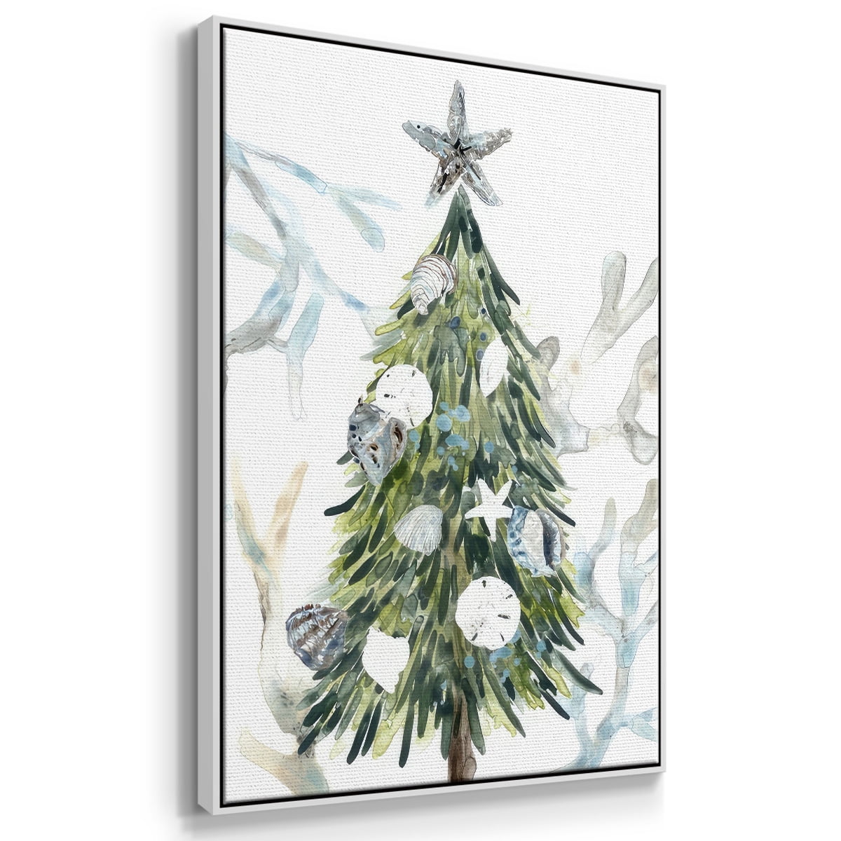 Coastal Christmas Shell Collection B - Framed Gallery Wrapped Holiday Canvas - 25 x 37 - White Frame