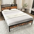 thumbnail image 3 of Costway Queen Bed Frame with Storage Headboard Charging Station 18W USB C Port Rustic Brown, 3 of 10