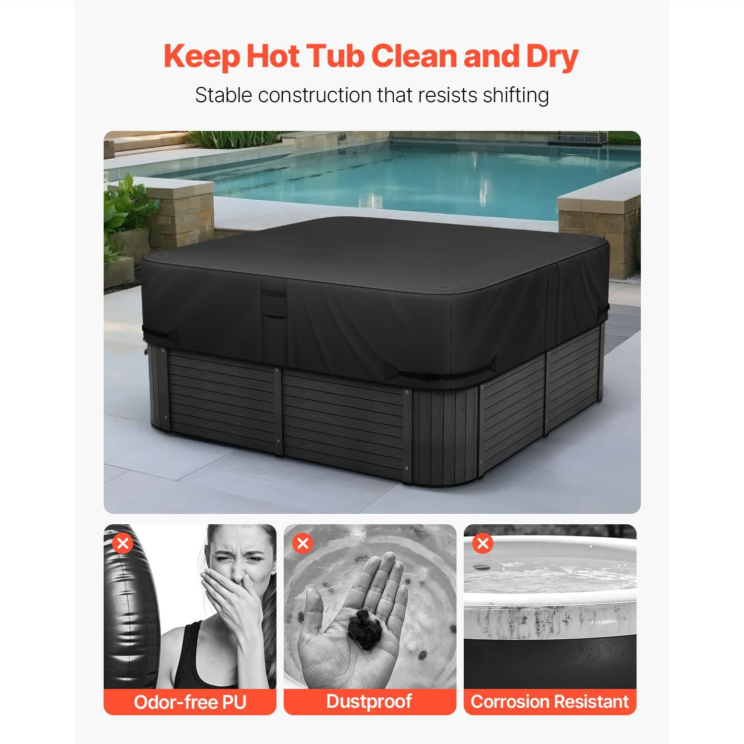 Hot Tub Cover 80x80x20 Inch 600D Oxford Fabric Weatherproof for Outdoor Spa Protection