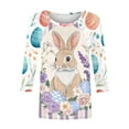 thumbnail image 4 of UPPADA Easter Shirts for Women 3/4 Sleeve Crew Neck Tops Cute Eggs Bunny Print T-Shirt Casual Loose Fit Basic Tees Summer Workout T-Shirts Purple,XL, 4 of 5