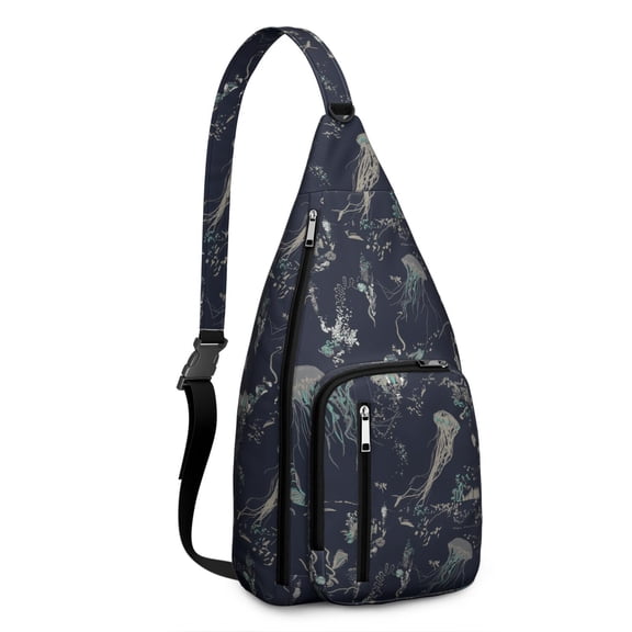 4-Pockets Cross Body Bags for Woman Men,Cute Sea Life Sling Bag Chest Bag with Adjustable Strap Women's Crossbody Bags for Outdoors Hiking Traveling
