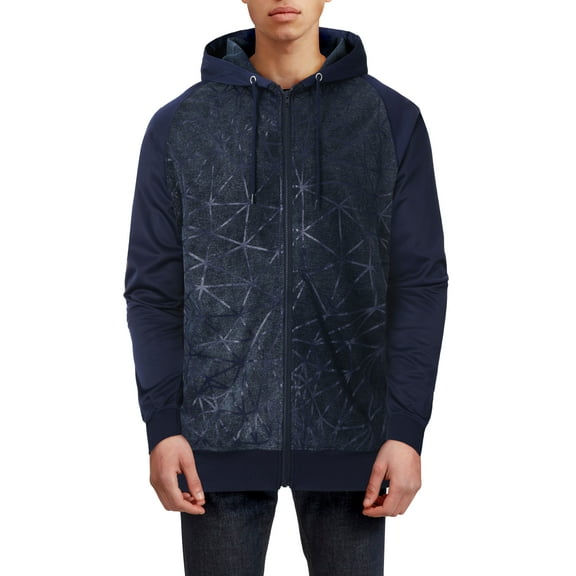 Hat and Beyond Men's Triangular Patterned Hooded Zip Up Sweatshirt