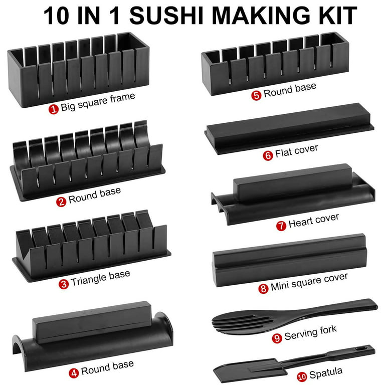 HI NINGER Sushi Making Kit Deluxe Edition Complete Sushi Maker Kit 12PCS  Home Sushi Mold Press with Sushi Rice Roll Mold Shapes,Fork, Sushi