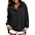 thumbnail image 5 of Womens Oversized Mock Neck Sweatshirts Pullover Tops Henley Y2k Collar Fall Winter Clothes 2026 Cotton Blend Oversized Fall Outfits Quilted Placket Cute Fashion Teacher Outfits,Black,L, 5 of 6