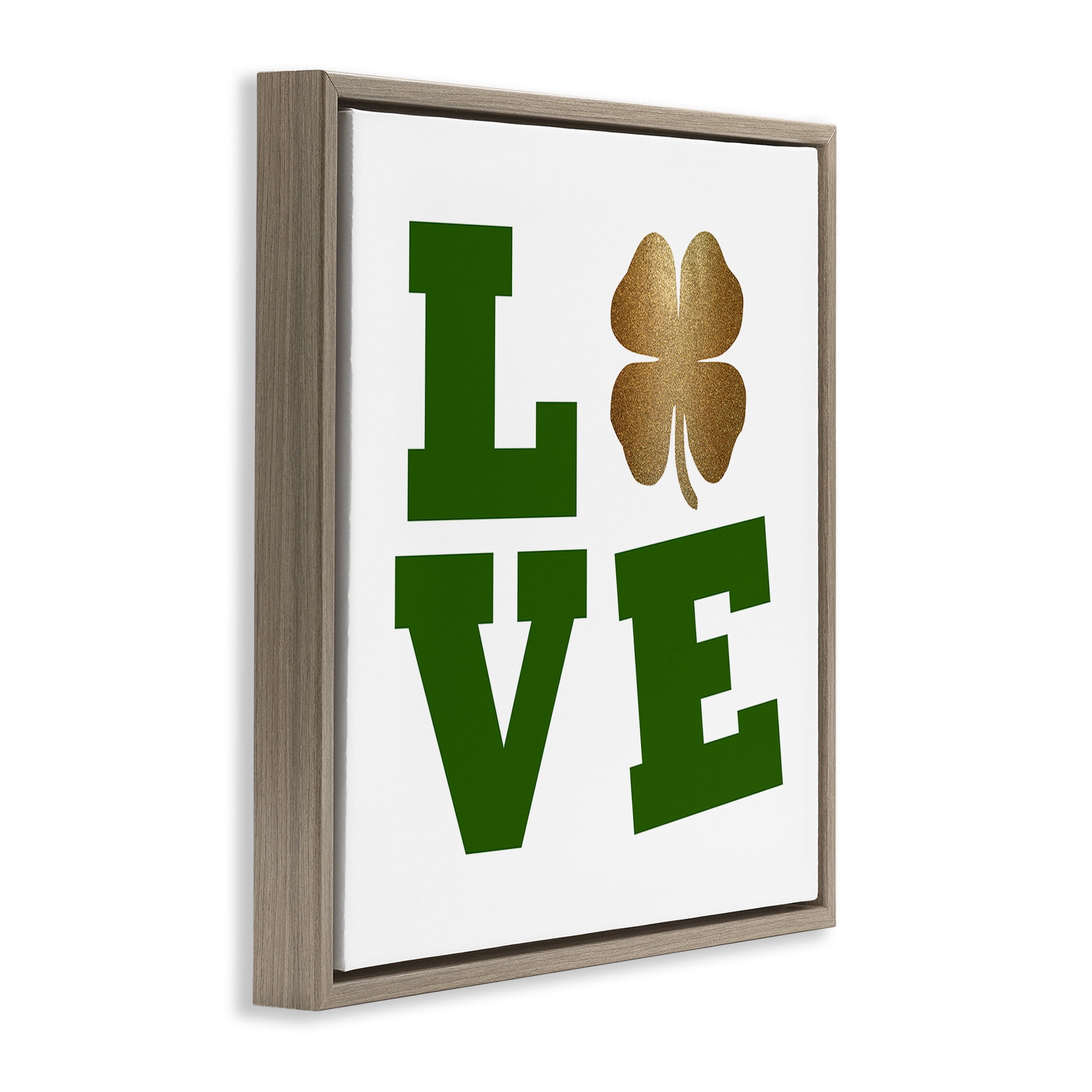 Stupell Industries St Patrick's Day Clover Love Holiday Painting Brown Floater Framed Canvas Art Print Wall Art, 18 x 18