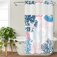 thumbnail image 3 of Blue Coastal No Hook Shower Curtain with Snap in Liner, Waterproof Fabric Shower Curtains, Grey Red Pink Coral Starfish Nautical Shower Curtain Set Top See Through for Bathroom 54"x78", 3 of 8