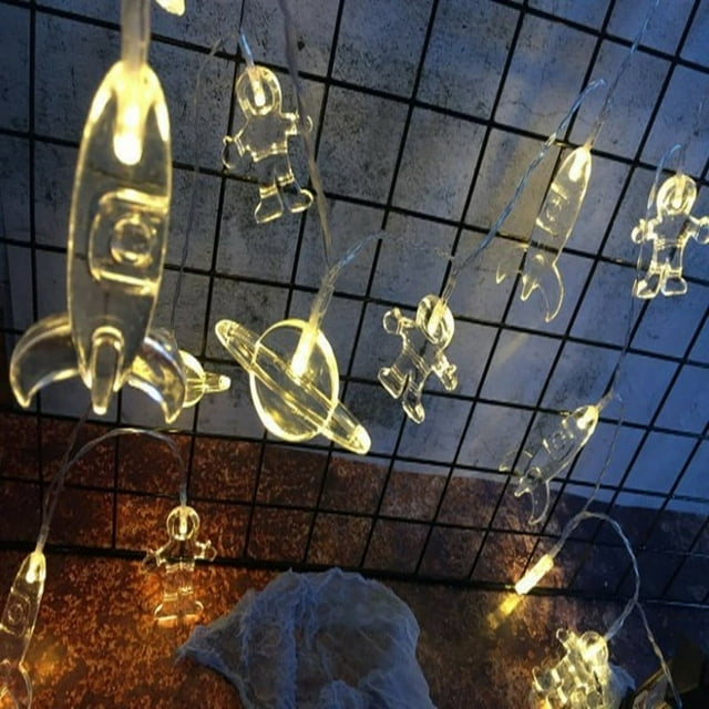 Cadena de luces LED con forma de astronauta, cohete, universo, decoración navideña para habitaciones
