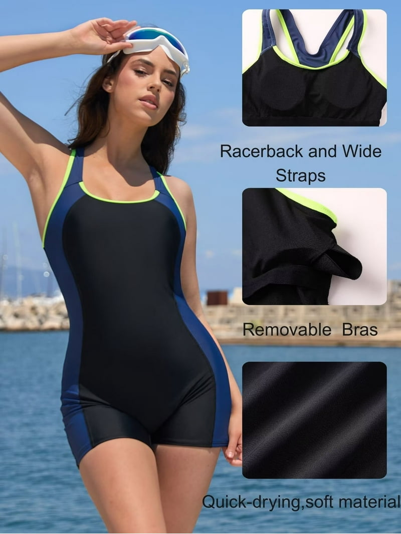 Charmo Women's Boyleg One Piece Swimsuits, Athletic Sports