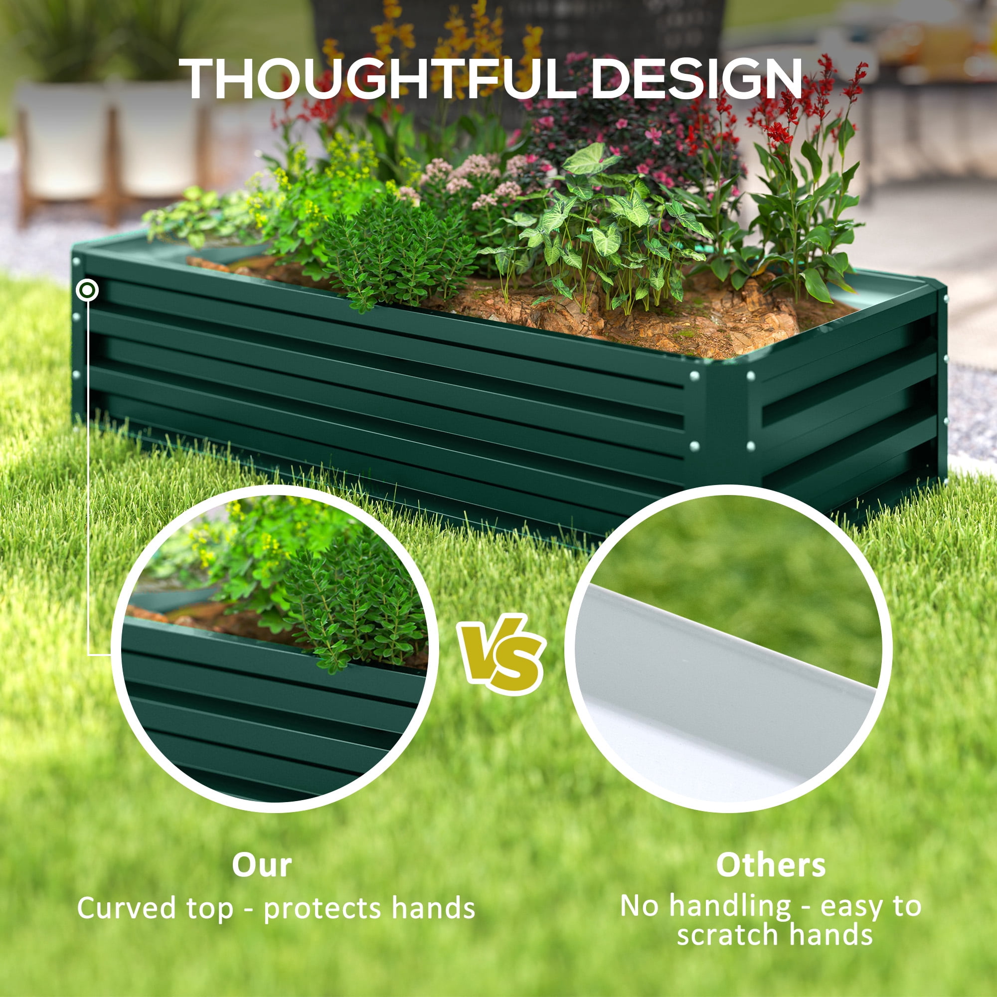 Outsunny 4' x 2' x 1' Galvanized Raised Garden Bed Planter Raised Bed with Steel Frame for Vegetables, Flowers, Plants and Herbs, Green