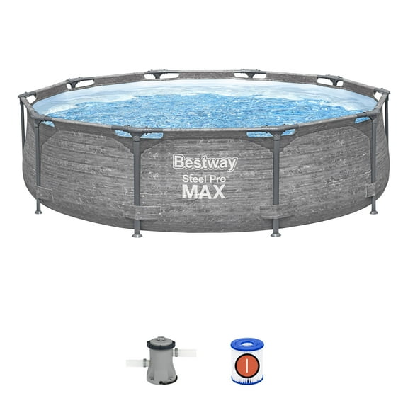 Open Box Bestway Steel Pro MAX 10' x 30" Above Ground Swimming Pool Set, Gray