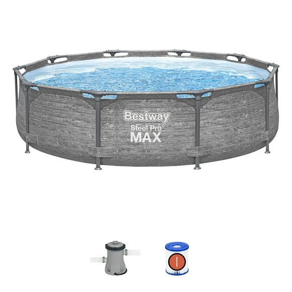 Bestway Steel Pro MAX 10' x 30" Above Ground Outdoor Swimming Pool Set, Gray