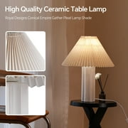 SUNMORY 17.5'' Ceramic Table Lamps with Pleated Fabric Lamp Shade, 3 Way Dimmable White Lamp, LED Nightstand Lamp for Bedroom, Living Room, Home Office (Natual White)