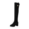 thumbnail image 5 of Oyedens Knee High Boots for Women Fashion Black Block High Heel Pointed Toe Knee Length Tall Boots, 5 of 6