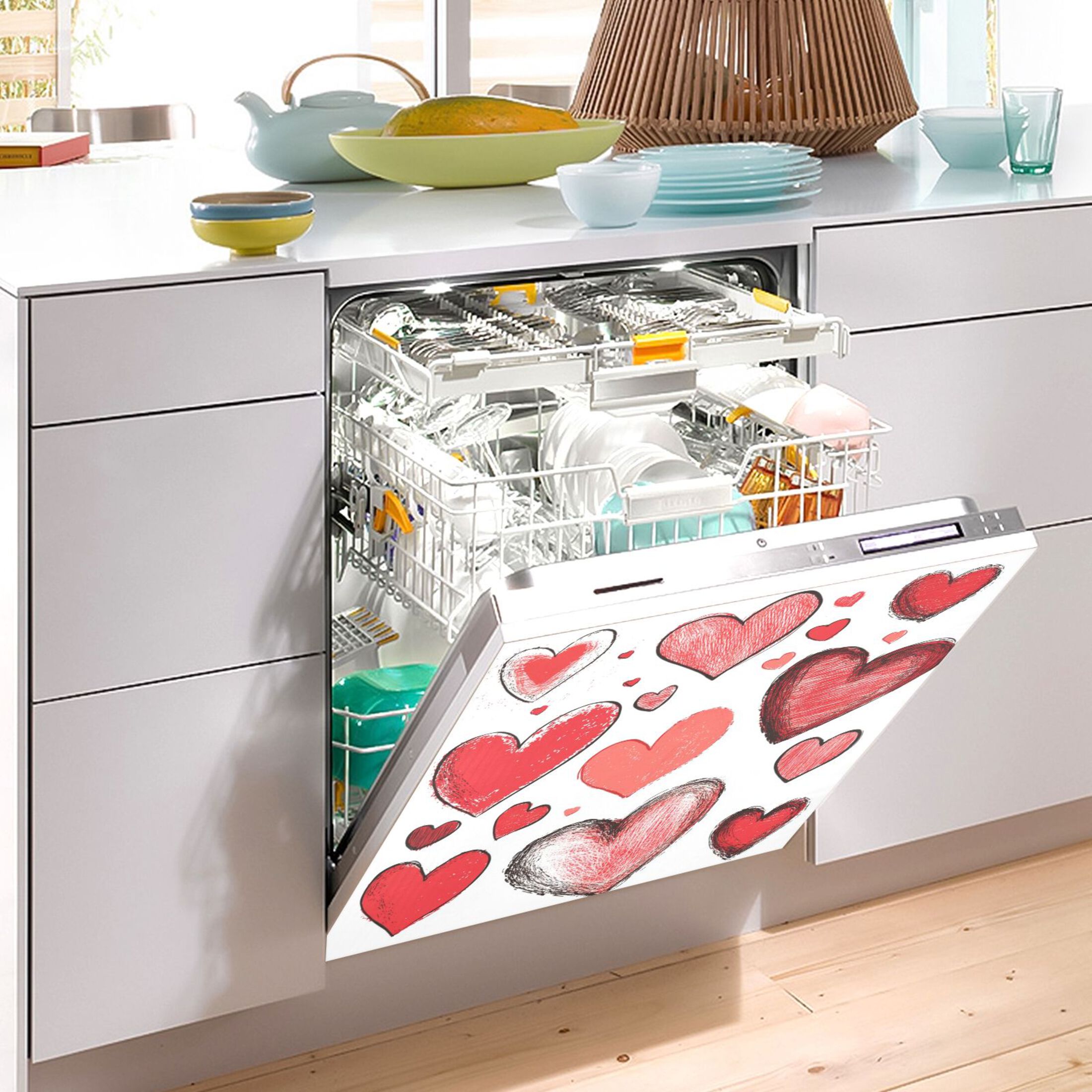 Dishwasher Magnetic Sticker 23x26 Inch Refrigerator Magnetic Sticker Washing Machine Magnetic Sticker Kitchen Panel Magnetic Sticker Home Decor Beautiful Lines Red Love