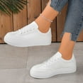 thumbnail image 2 of Women's Fashion Sneakers Flat Low-Top Lace-Up Comfortable School Casual Tennis Shoes Walking Travel Shoes Dress Sneakers(Color:White,Size:6.5), 2 of 9