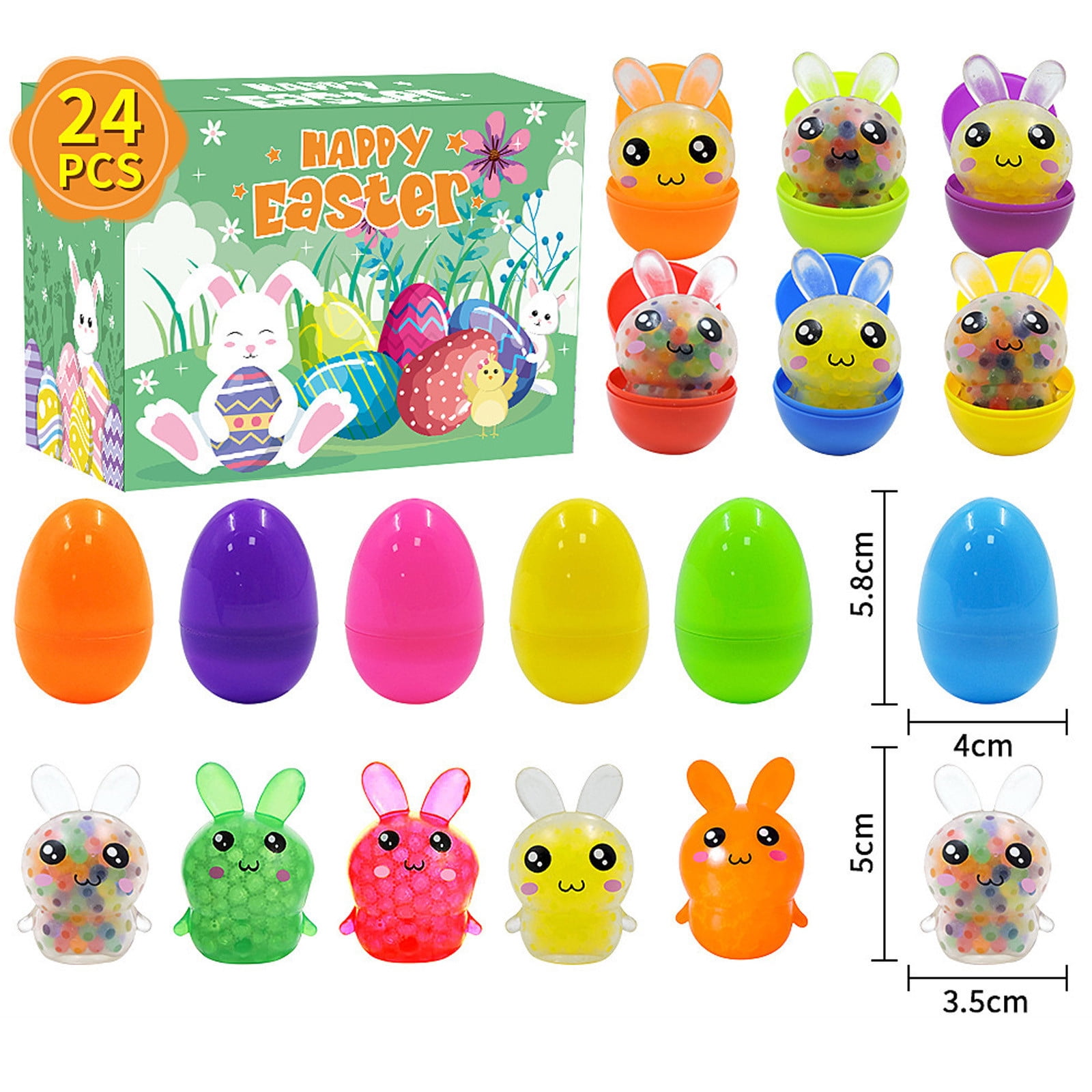Easter Gifts for Adults - 24-Piece Easter Bunny and Egg Stress Ball Set for Stress Relief and Hand Exercise
