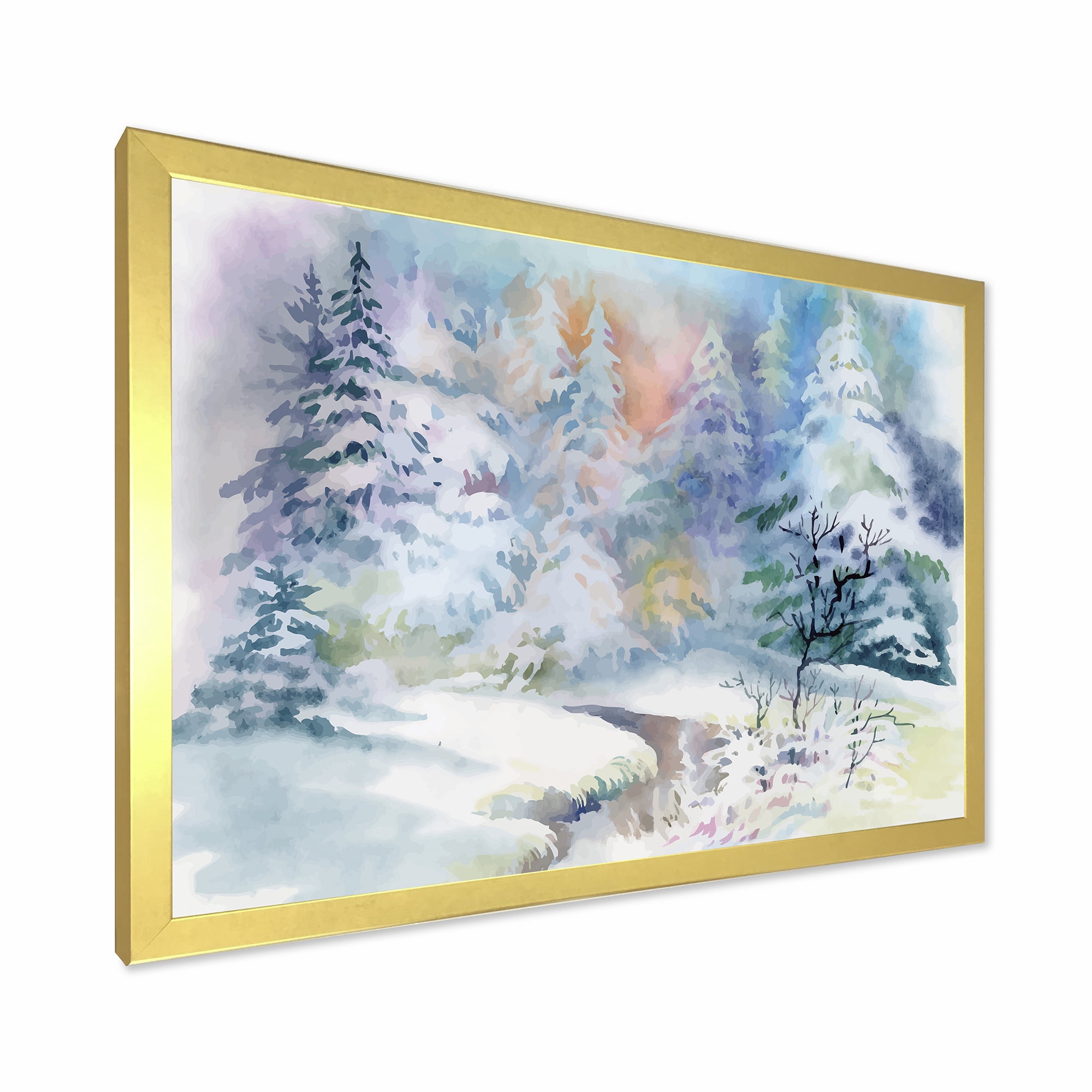 Designart 'Snowy River With Winter Landscape' Traditional Framed Art Print