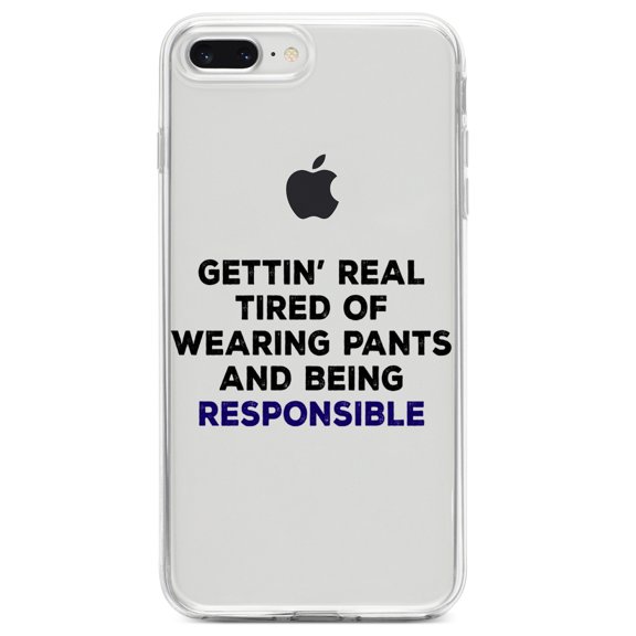 DistinctInk Clear Shockproof Hybrid Case for iPhone 7 PLUS / 8 PLUS (5.5" Screen) TPU Bumper Acrylic Back Tempered Glass Screen Protector - Getting' Tired of Pants & Being Responsible