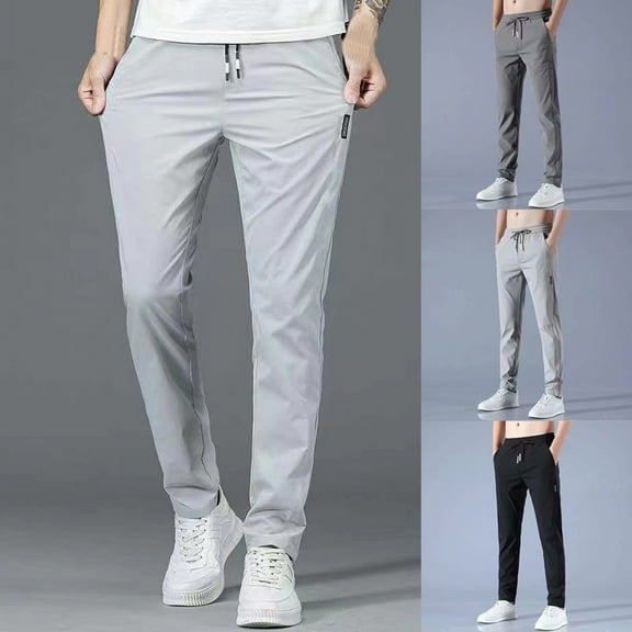 Fengqque Mens Workout Athletic Pants Quick-dry Stretchy Elastic-Waist Drawstring Pants for Sport Exercise Travel Gray XL(XL)