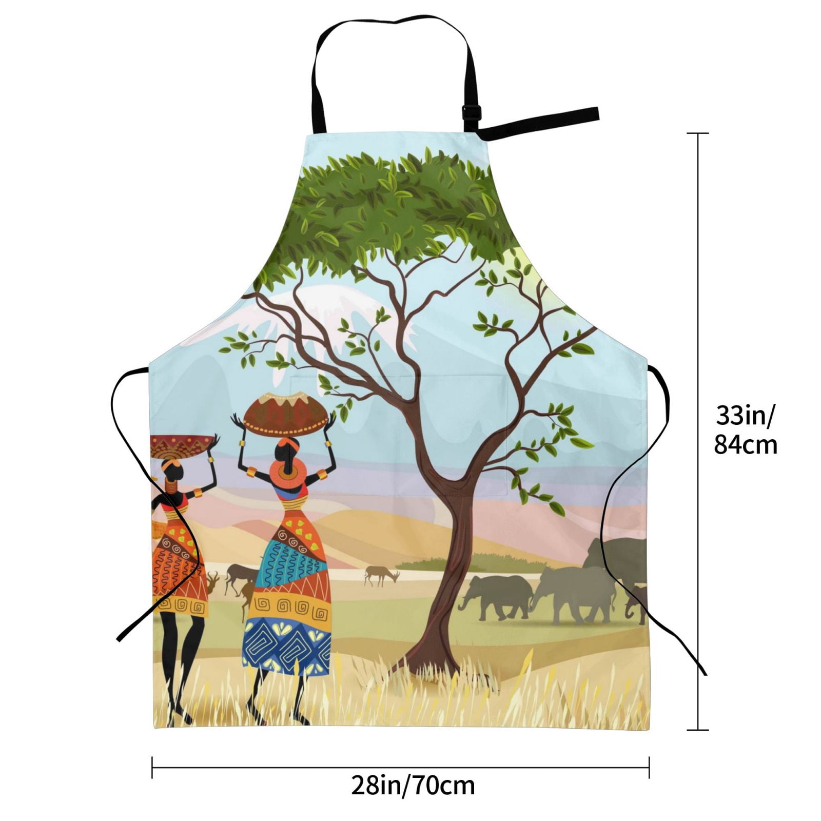 Kdxio African Women in Mountain Landscape Apron with Pockets Adjustable Kitchen Aprons for Men Women Waterproof Aprons for Cooking,Drawing,Crafting, Baking Household Cleaning