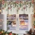 thumbnail image 4 of Curtain Valance for Windows,Xmas Ball Poinsettia Eucalyptus Snow Kitchen Valances Rod Pocket Short Curtains,Winter Berry Retro Linen Window Treatment Panel for Bedroom Bathroom 54x18in, 4 of 7