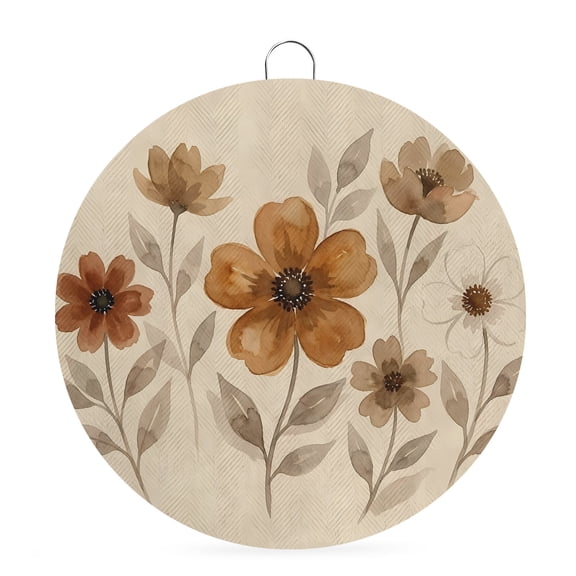 Welcome Sign Front Door Decorations, Brown Rustic Flower Round Wall Art Outdoor Metal Wreaths, Watercolor Floral Leaves Retro Botanical Seasonal Hanging Sign for Home Porch Decor Warming Gift 8 In
