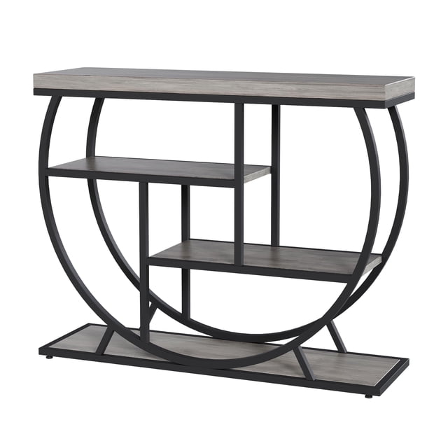 Yeshouse mesa de entrada estilo granja de 99 cm con almacenamiento, consola de madera de 4 niveles y estructura geométrica metálica, ideal para detrás del sofá o pasillos en apartamentos pequeños