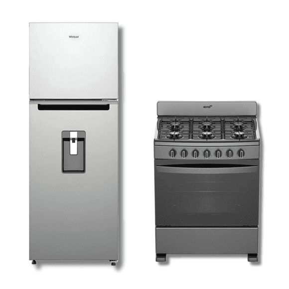 COMBO ESTUFA ACROS AFR2000G 30" TITANIO + REFRIGERADOR WHIRLPOOL WT-1133M 11P SILVER
