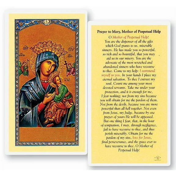 Mother of Perpetual Help Laminated Catholic Prayer Holy Card with Prayer on Back, Pack of 25