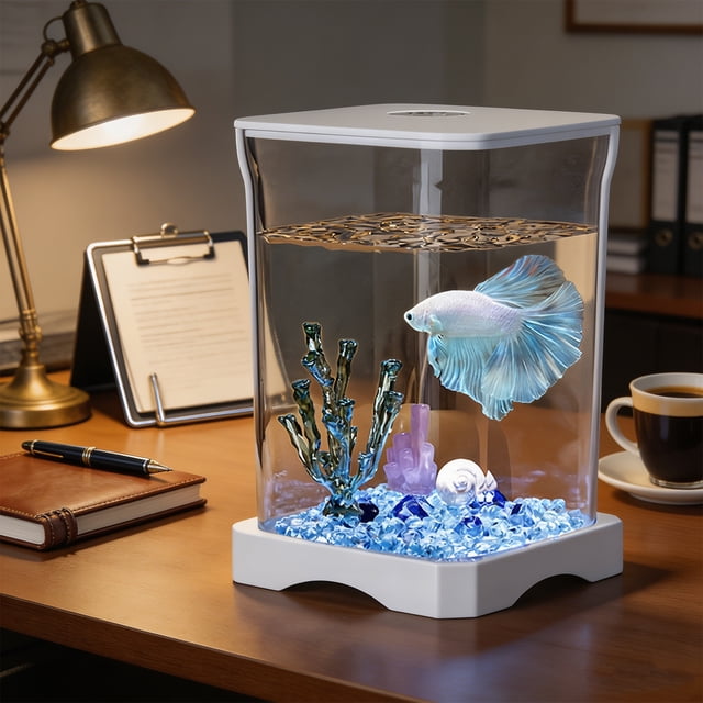 Mini Aquarium Self Cleaning Fish Tank with LED Light for Desktop, Small Cube Starter Kit for Office or Bedroom