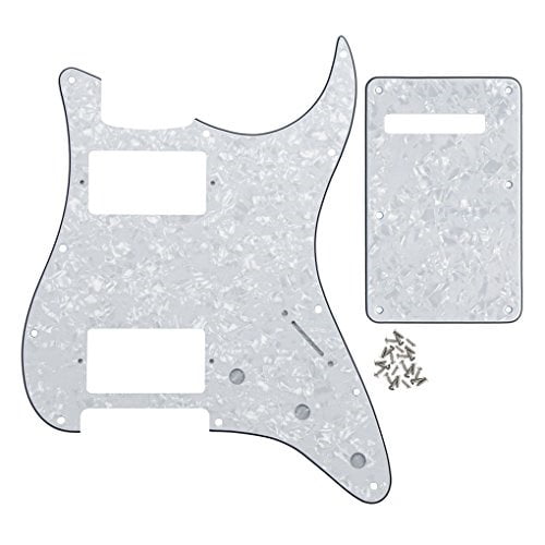 IKN Strat HH Guitar Pickguard and Back Plate Tremolo Cover for FD Standard Big Apple Style Guitar 3Ply White