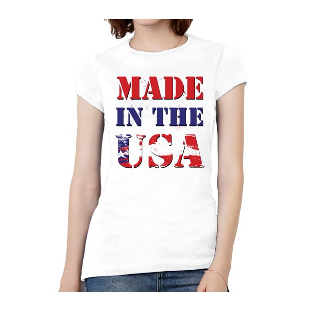 T-Shirt à Manches Courtes pour Femmes Fabriqué aux États-Unis - Blanc - Très Grand
