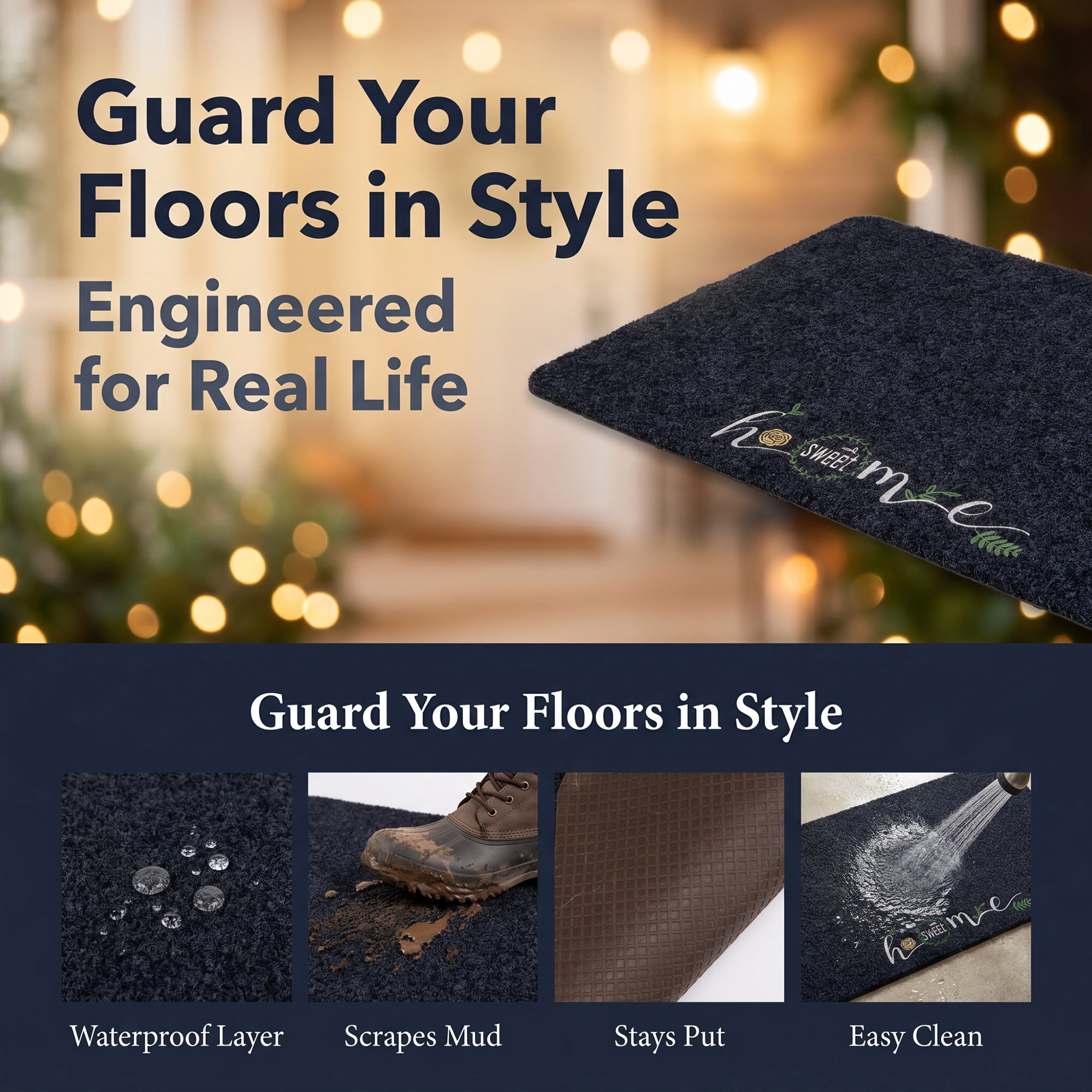 Unique Bargains Doormat Waterproof Non-Slip Scraper Welcome Mat Black Letter 24" x 16"